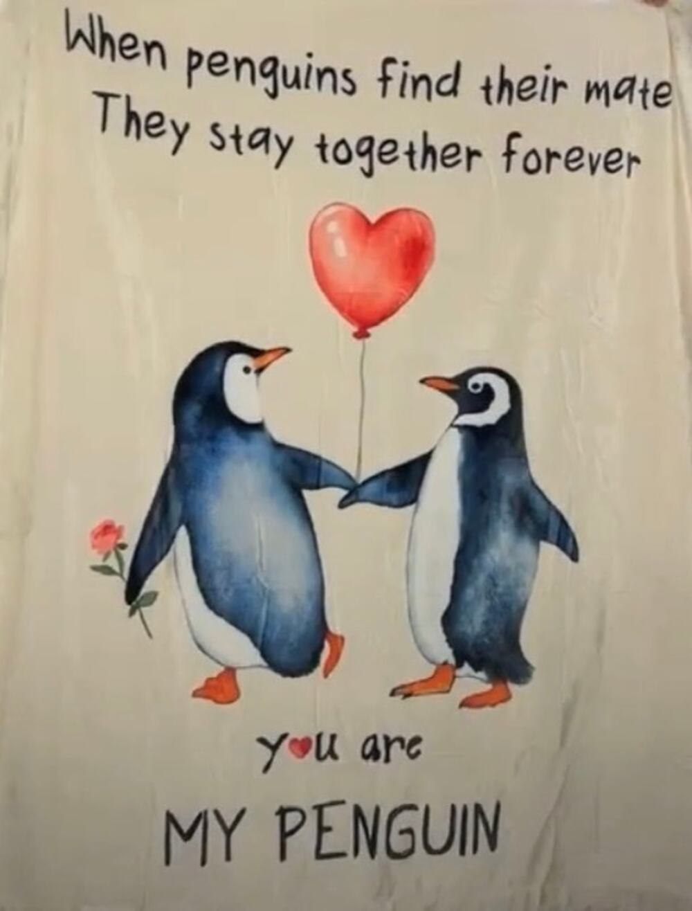blanket, throw with loving penquins